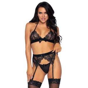 3-Piece Eyelash Bra. Garter. and G-String Large Black