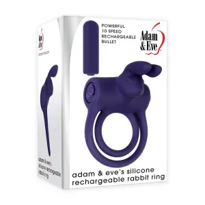 Adam & Eve Rechargeable Silicone Rabbit Cockring Blue
