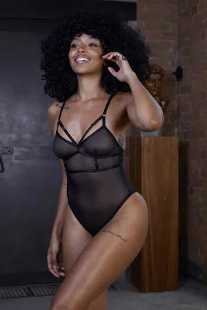 Arielle Mesh Black Body with Strap Detail