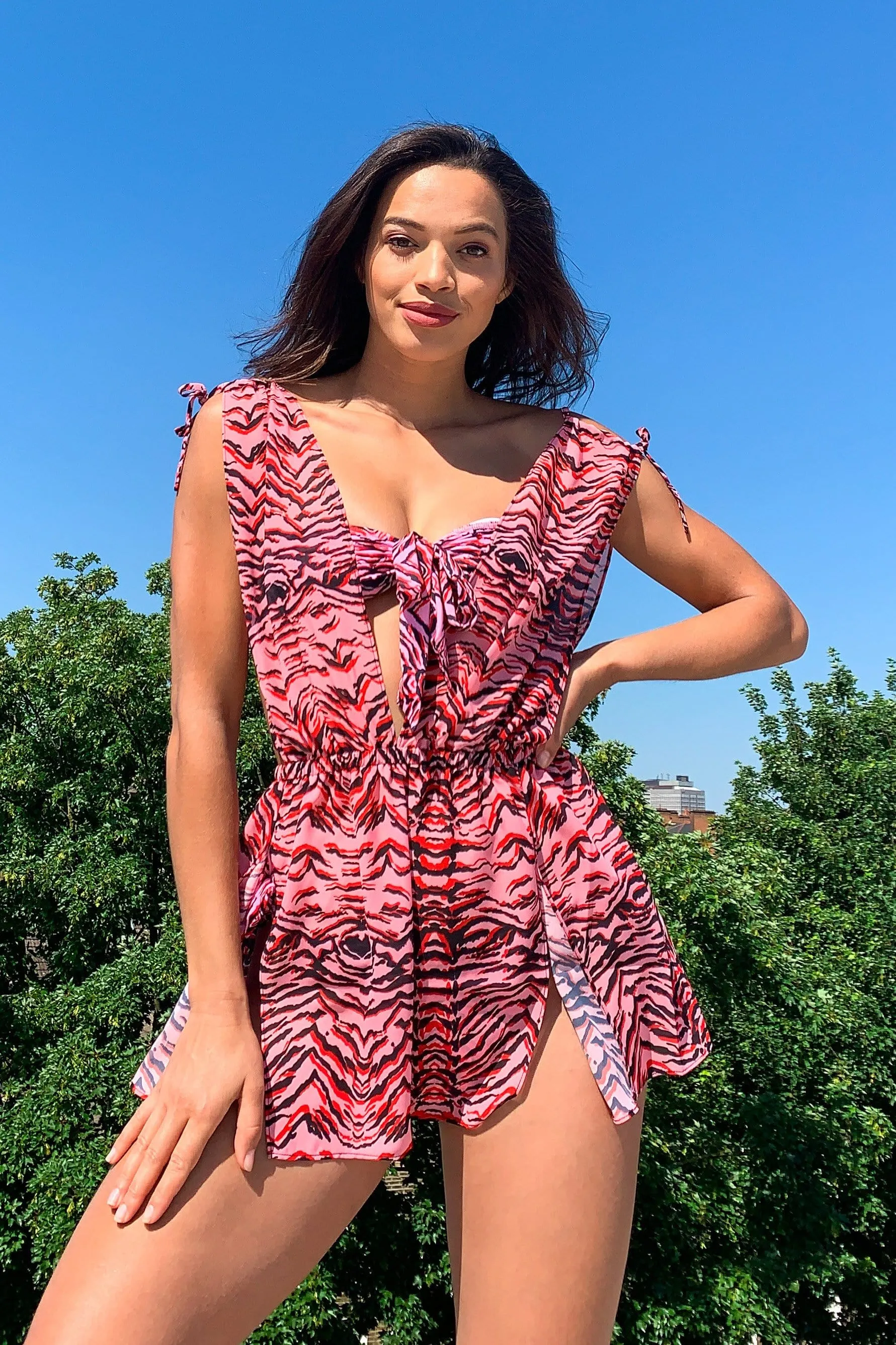 Beach Tiger Print Split Dress