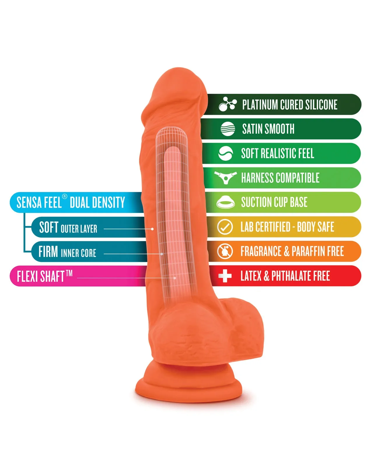 Blush Neo Elite 7.5 Silicone Dual Density Cock Balls Dildo Neon Dong Sex Toy