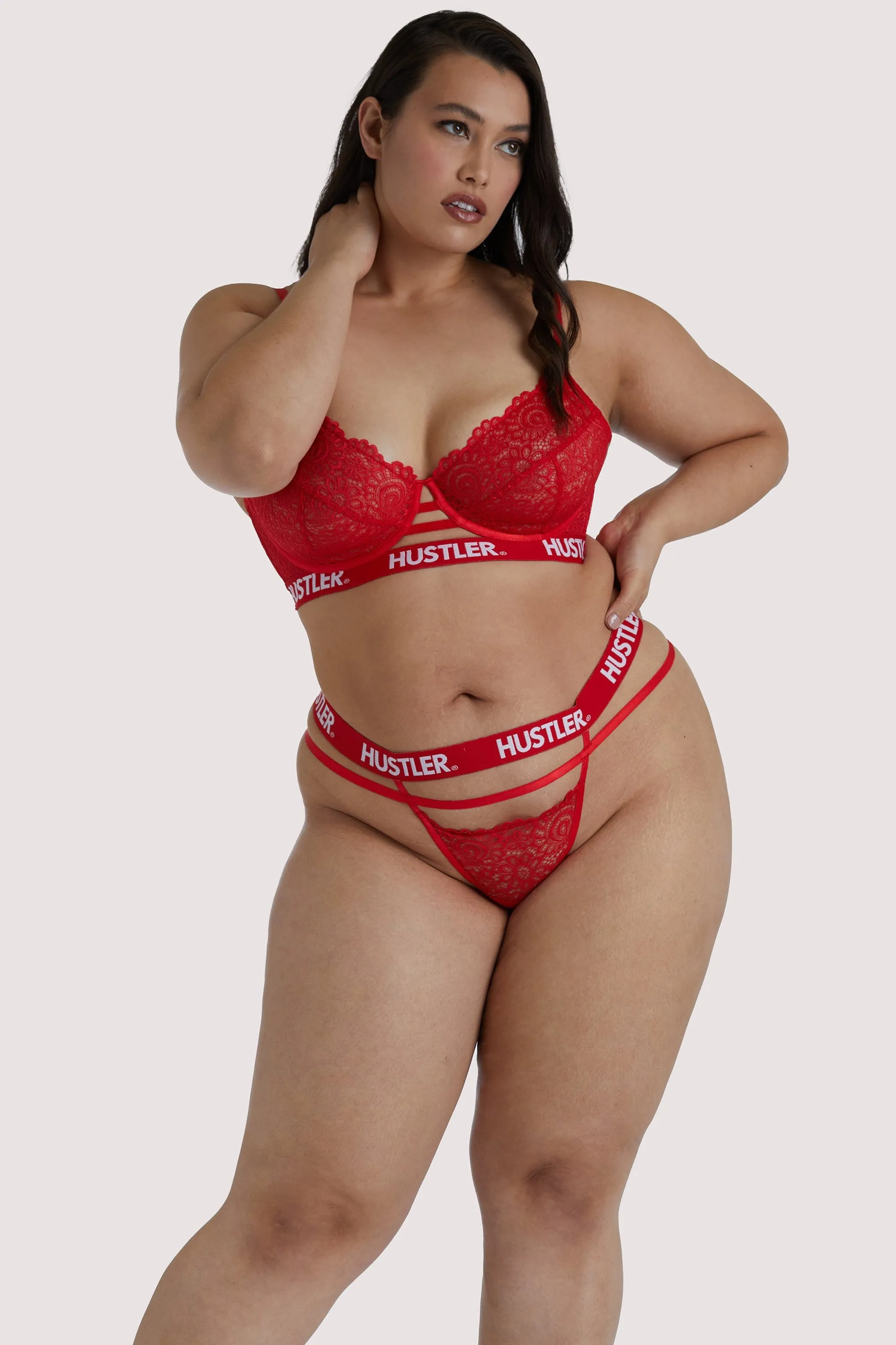 Branded Red Lace Curve Thong