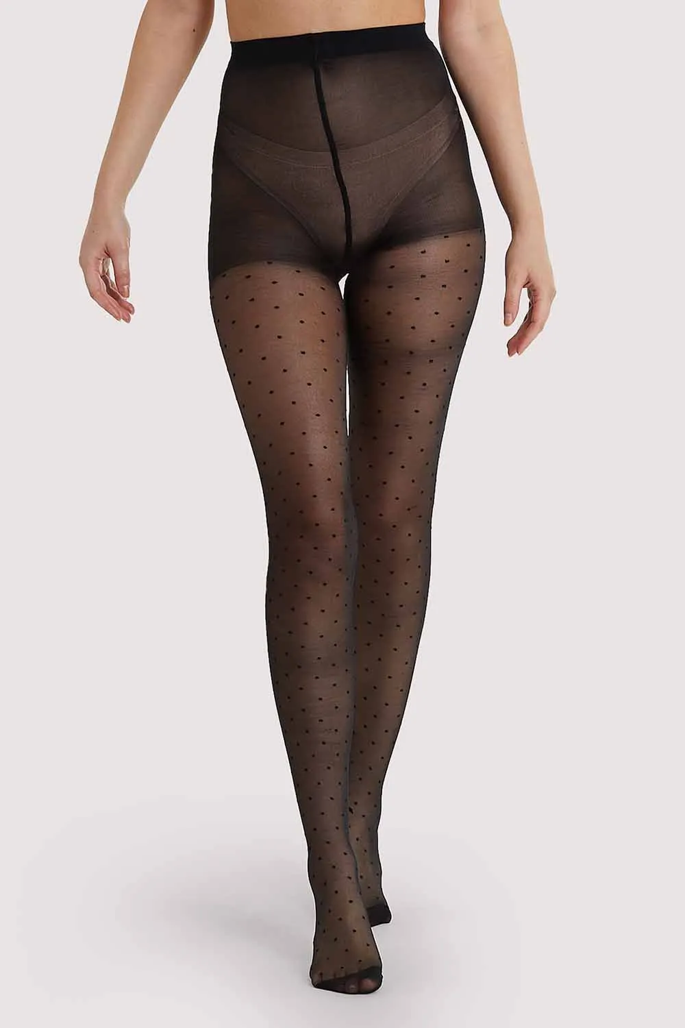 Dotty Seamed Tights With Bow Black US 4 - 18