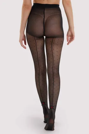 Dotty Seamed Tights With Bow Black US 4 - 18