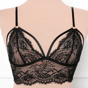 Eyelash Lace Caged Bralette - Black