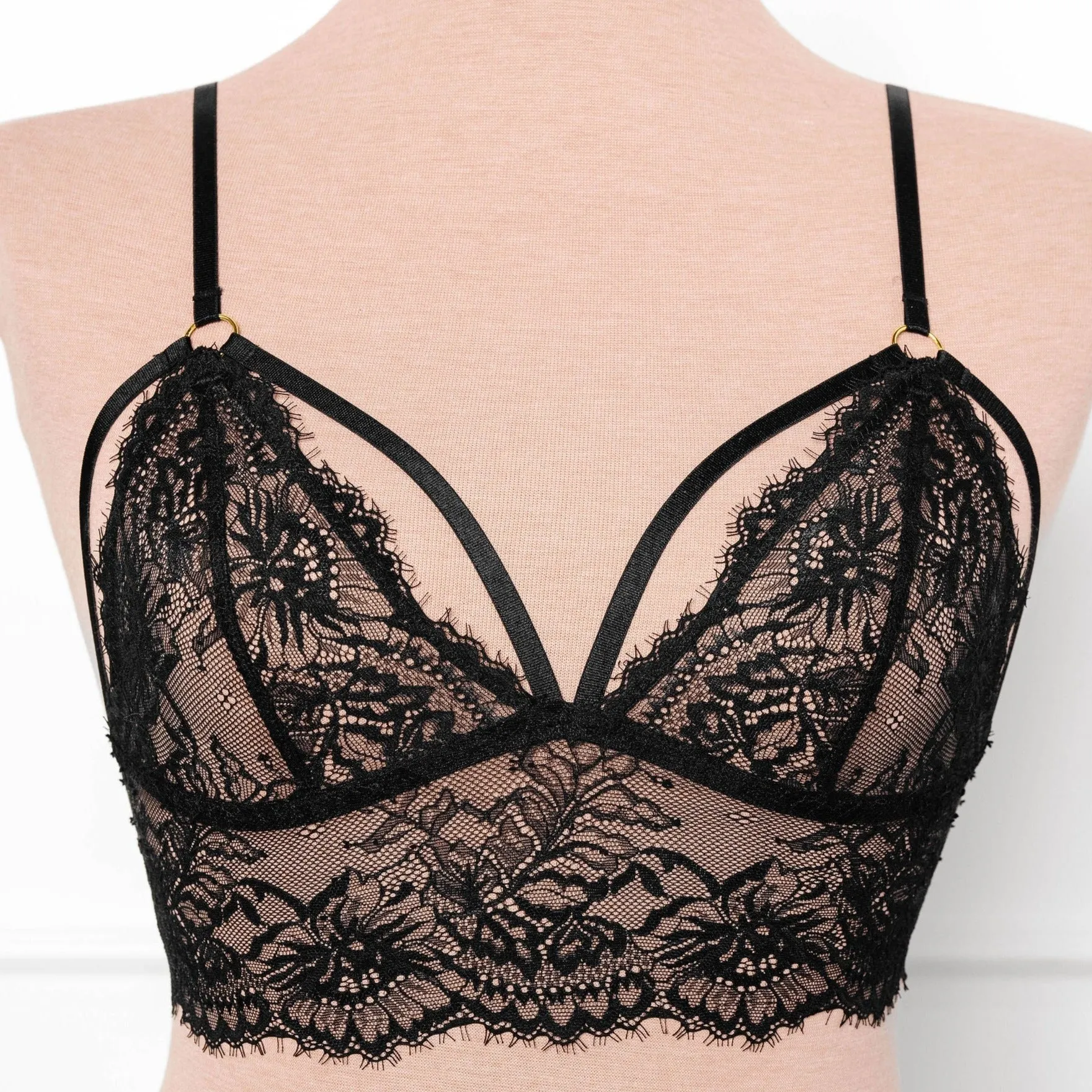 Eyelash Lace Caged Bralette - Black