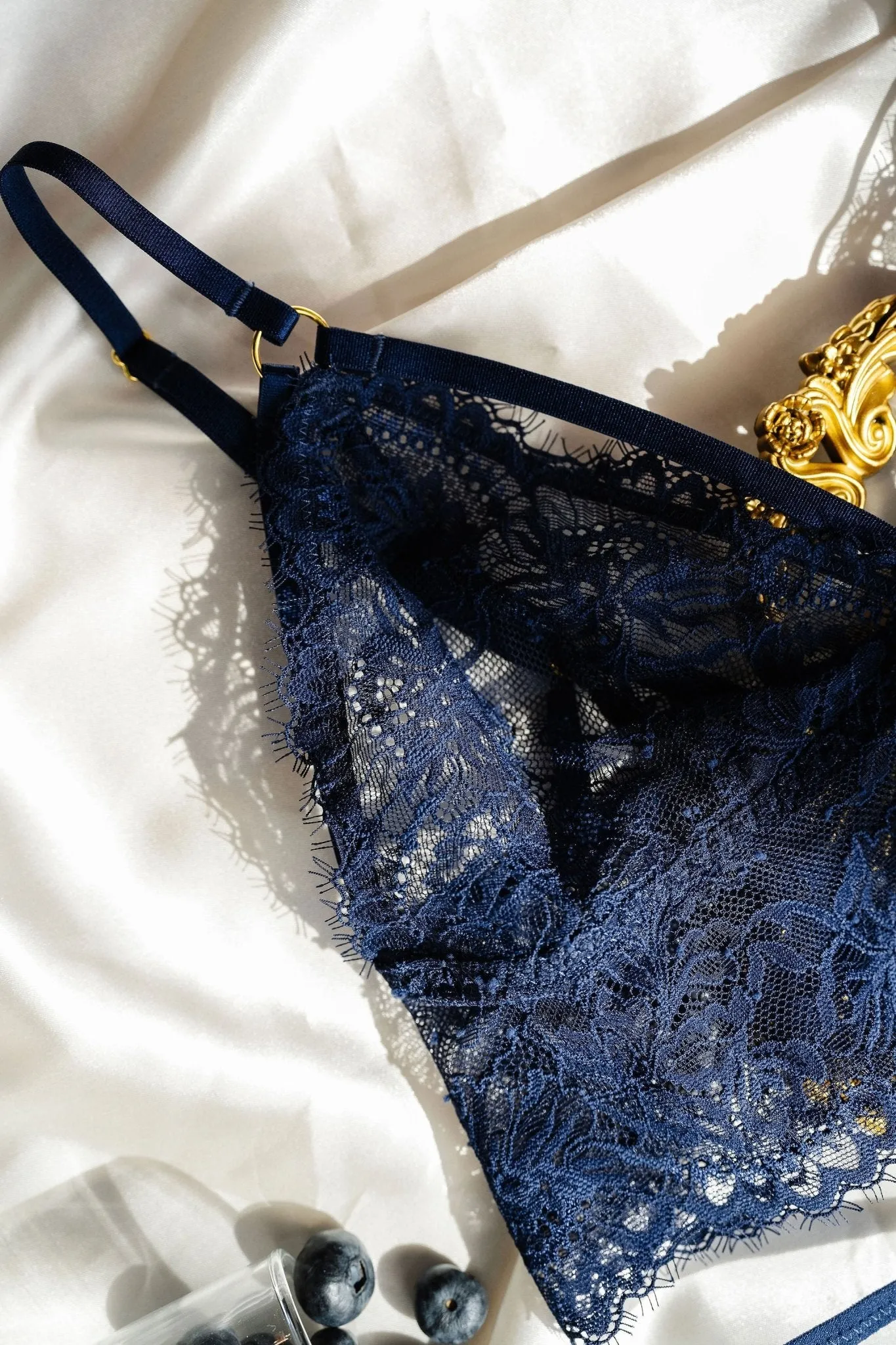 Eyelash Lace Caged Bralette - Navy