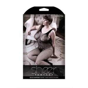 Fantasy Lingerie Sheer Black Magic Cami Top With Attached Stocking Queen Size Black