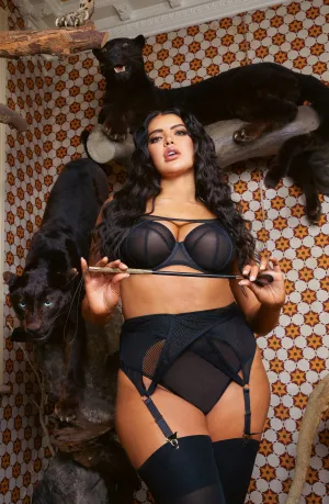 Haley Black Fishnet Panelled Balconette Bra