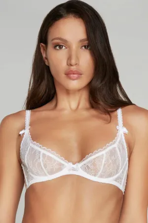 Hinda Demi Cup Plunge Bra White. Size UK 32D