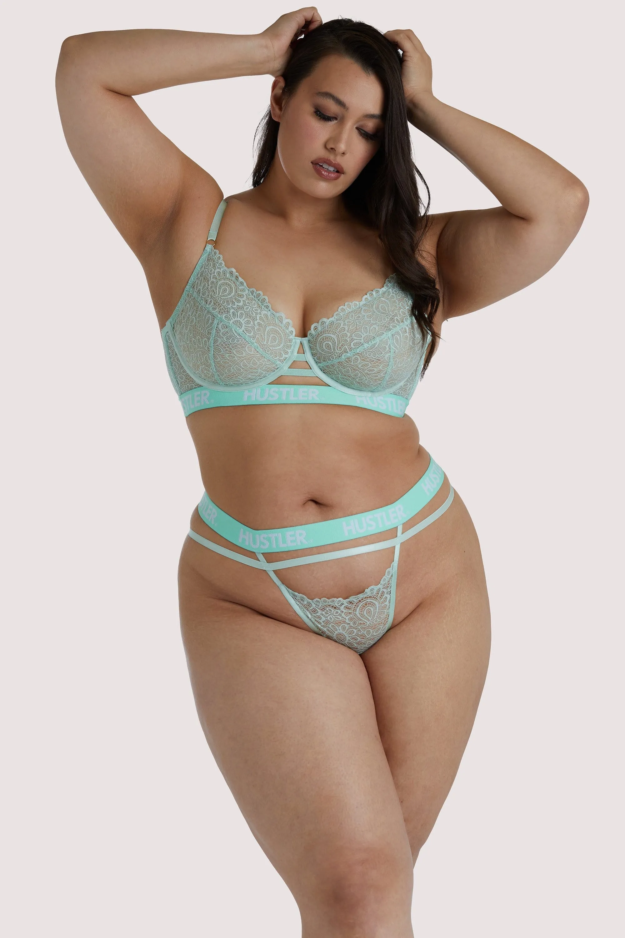 Hustler Branded Mint Curve Lace Thong