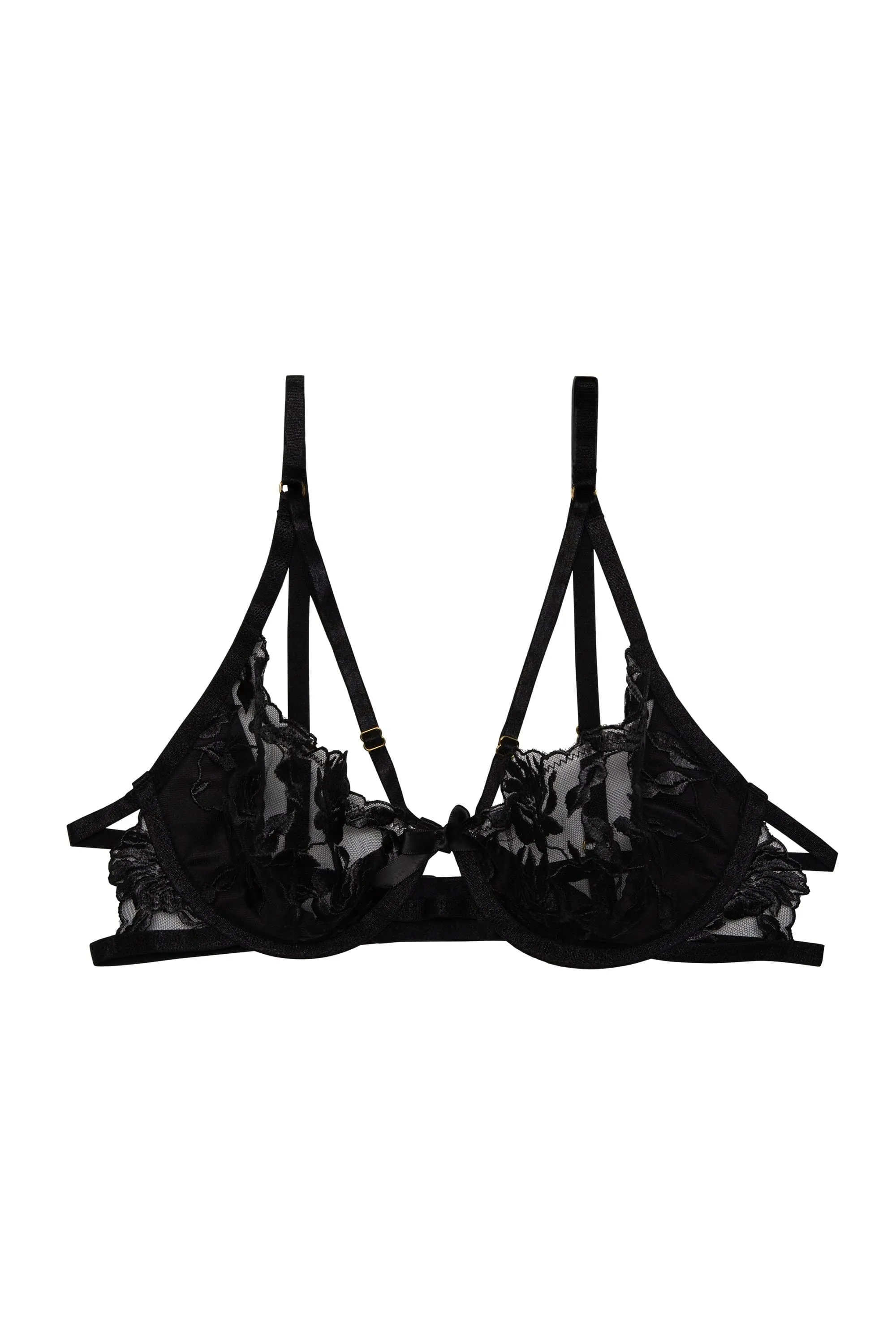 Hustler Sasha Black Satin & Mesh Embroidered Bra