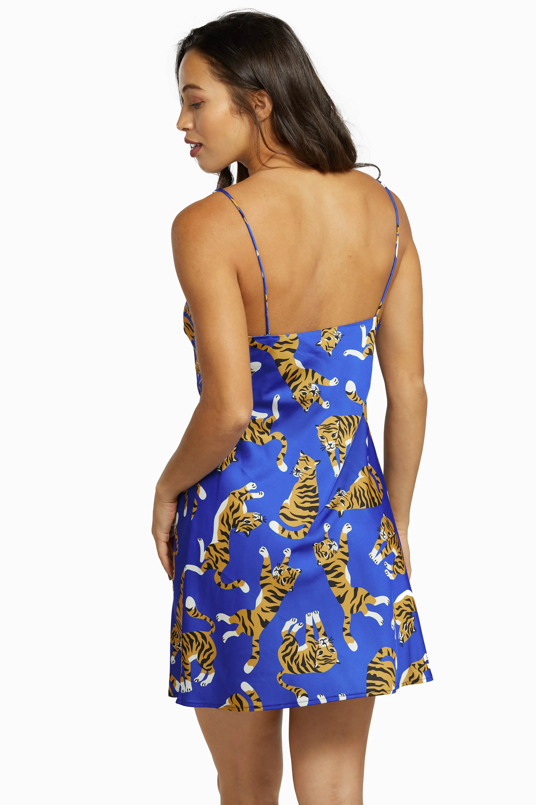 Kilo Brava Blue Tiger Satin Mini Slip Dress