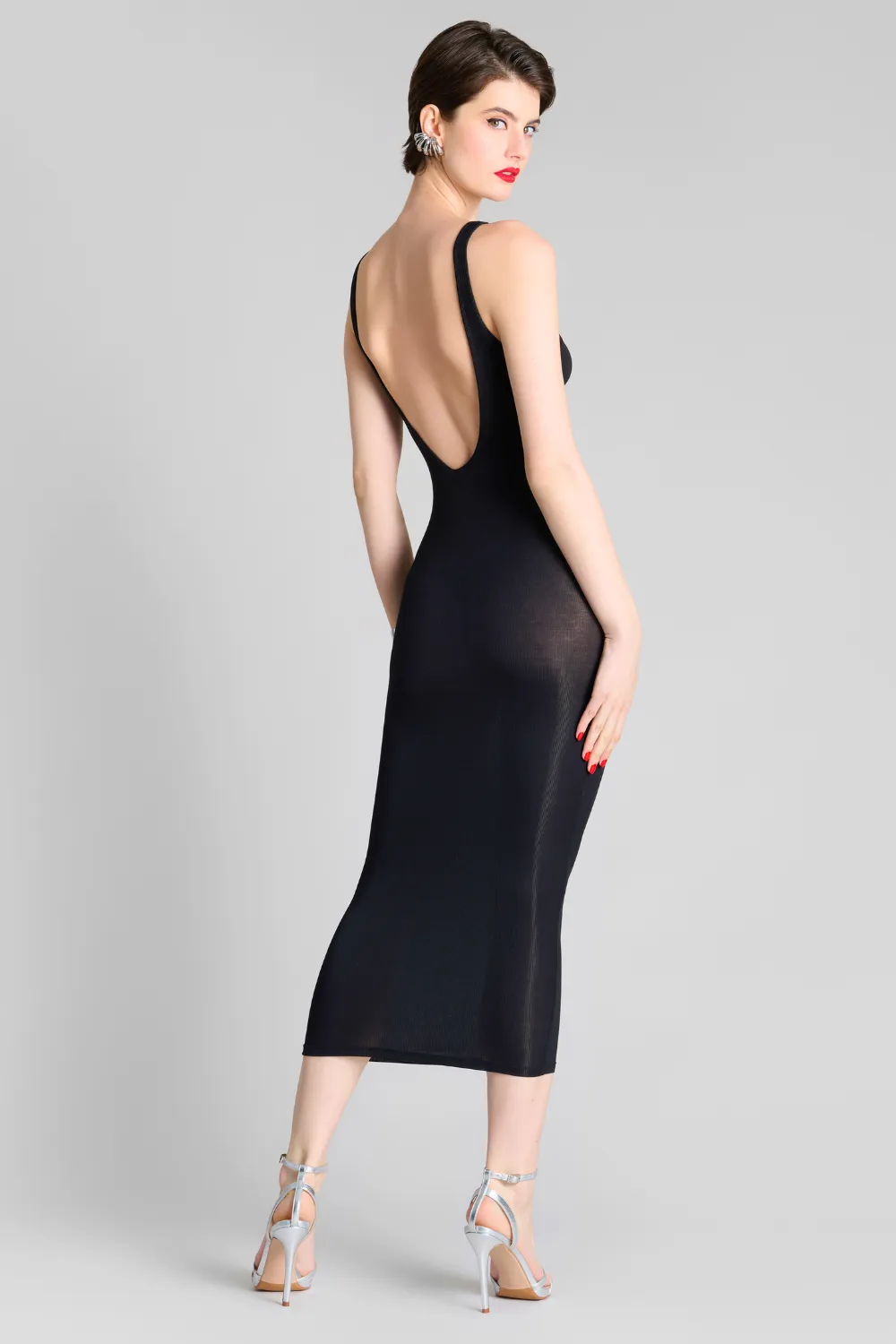 La Femme Amazone V Neck Long Dress Black