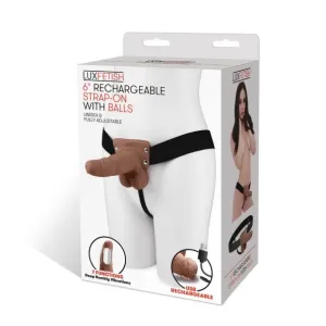 Lux Fetish 6 Rechargeable Strap-on With Balls - Brown