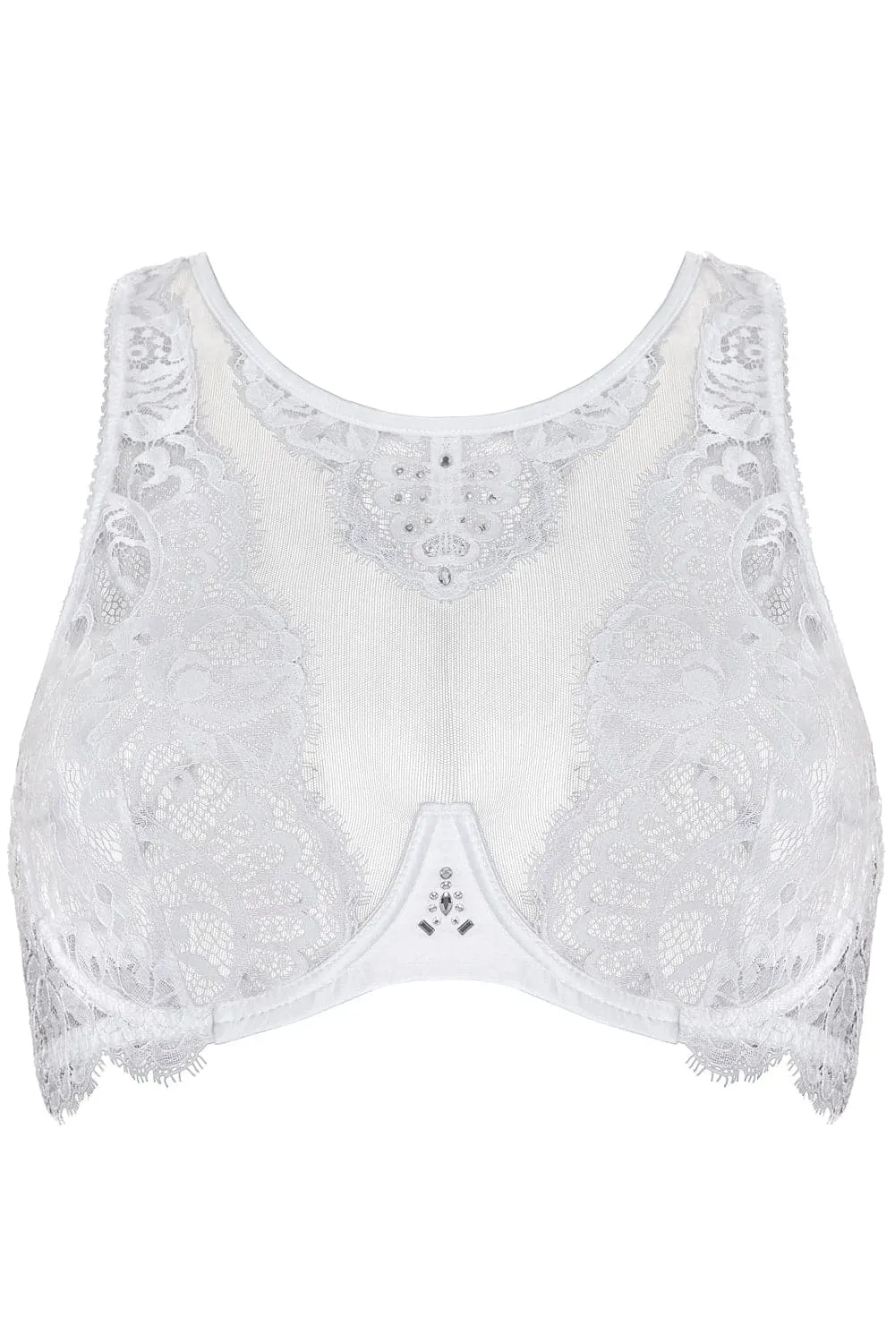 Marlene Fantasy Bra with Swarovski Crystals in White. Size UK 32C