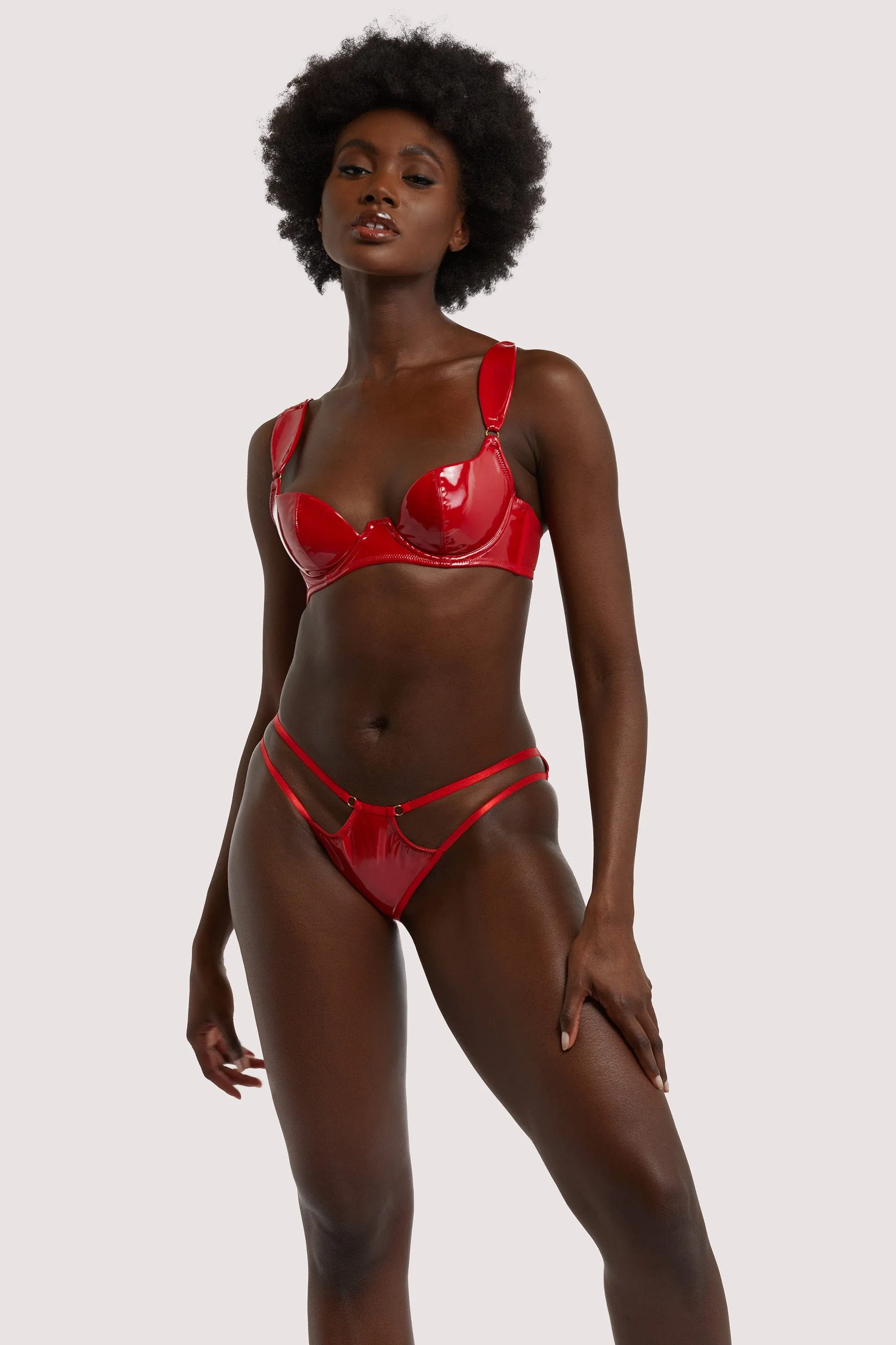 Maxine Red PVC Strap And Ring Detail Brief