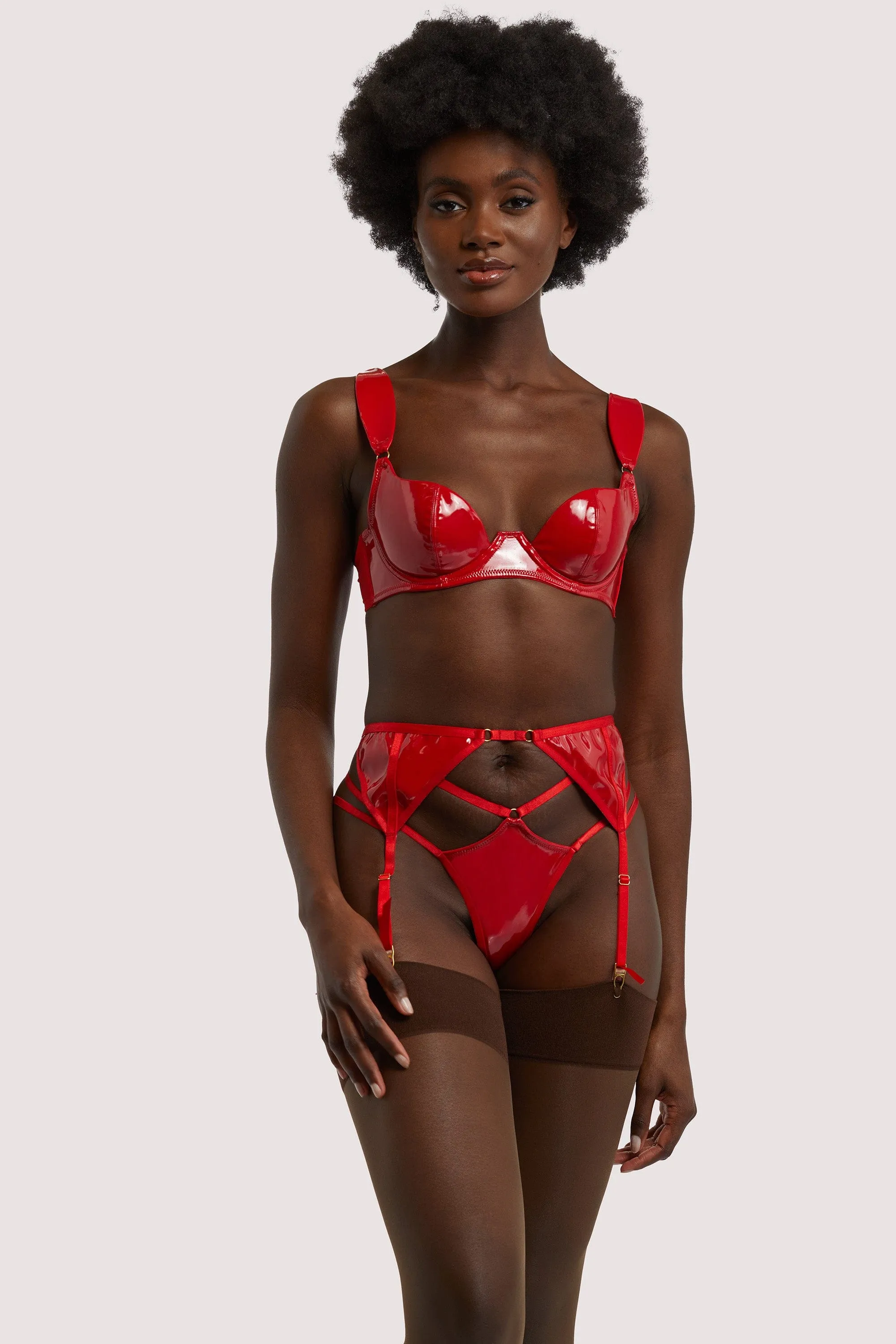 Maxine Red PVC Strap And Ring Detail Suspender