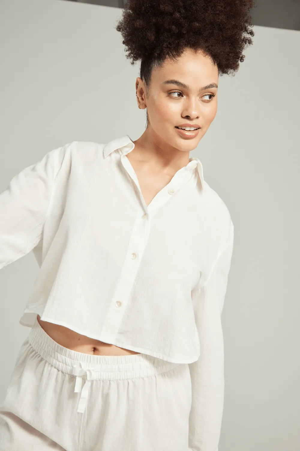Organic Cotton Cropped PJ Shirt in White