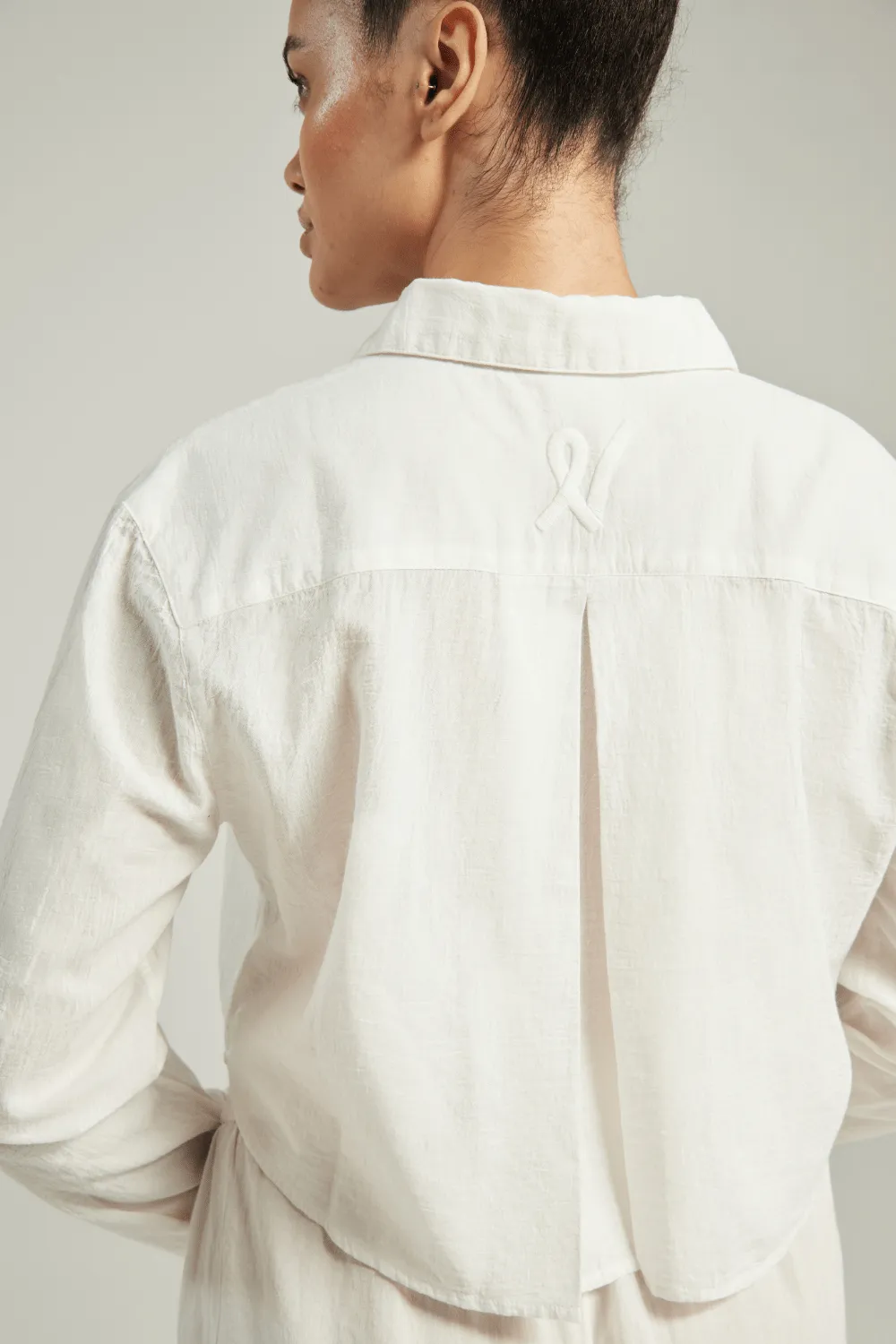 Organic Cotton Cropped PJ Shirt in White