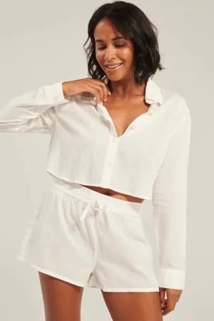 Organic Cotton Cropped PJ Shirt in White