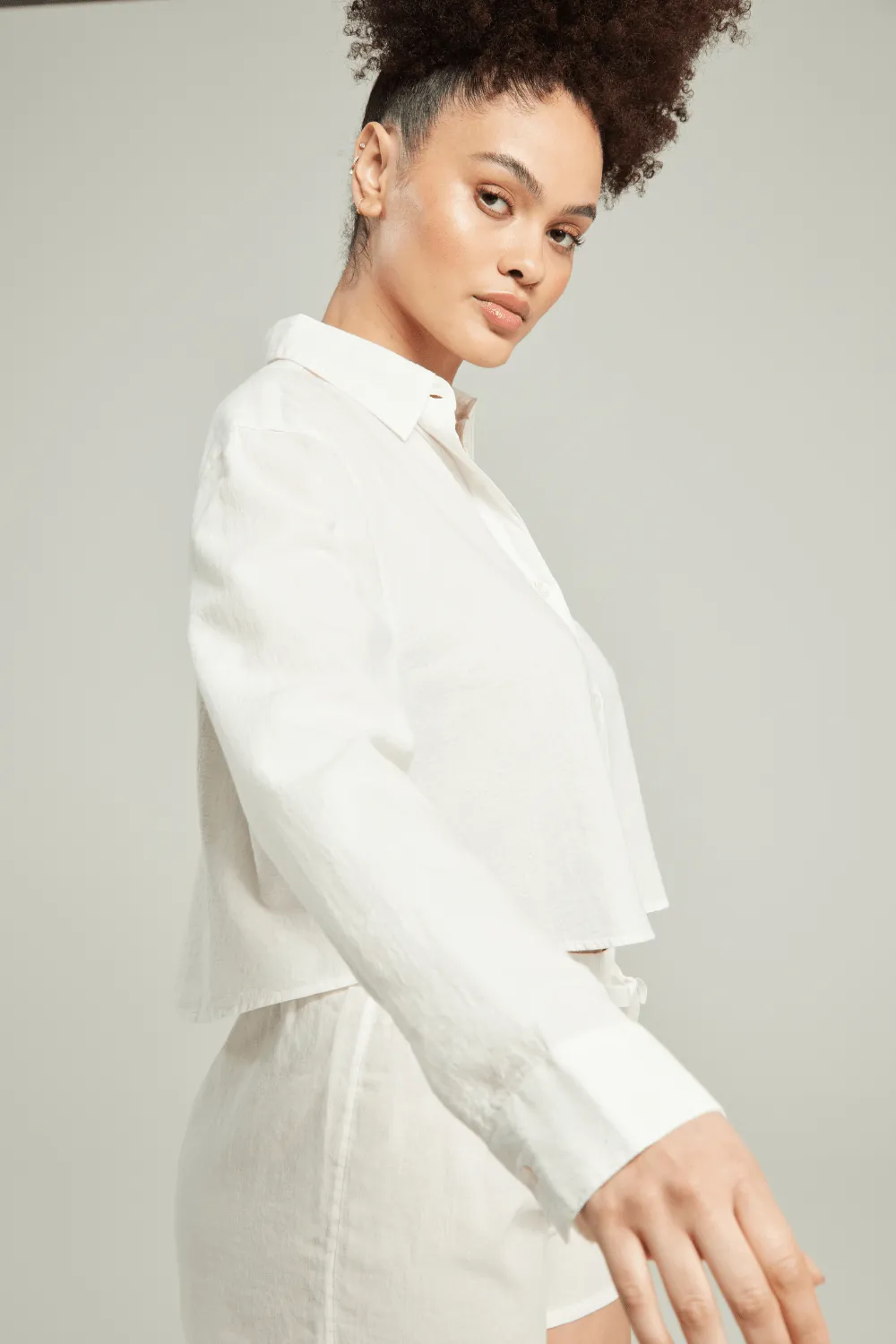 Organic Cotton Cropped PJ Shirt in White