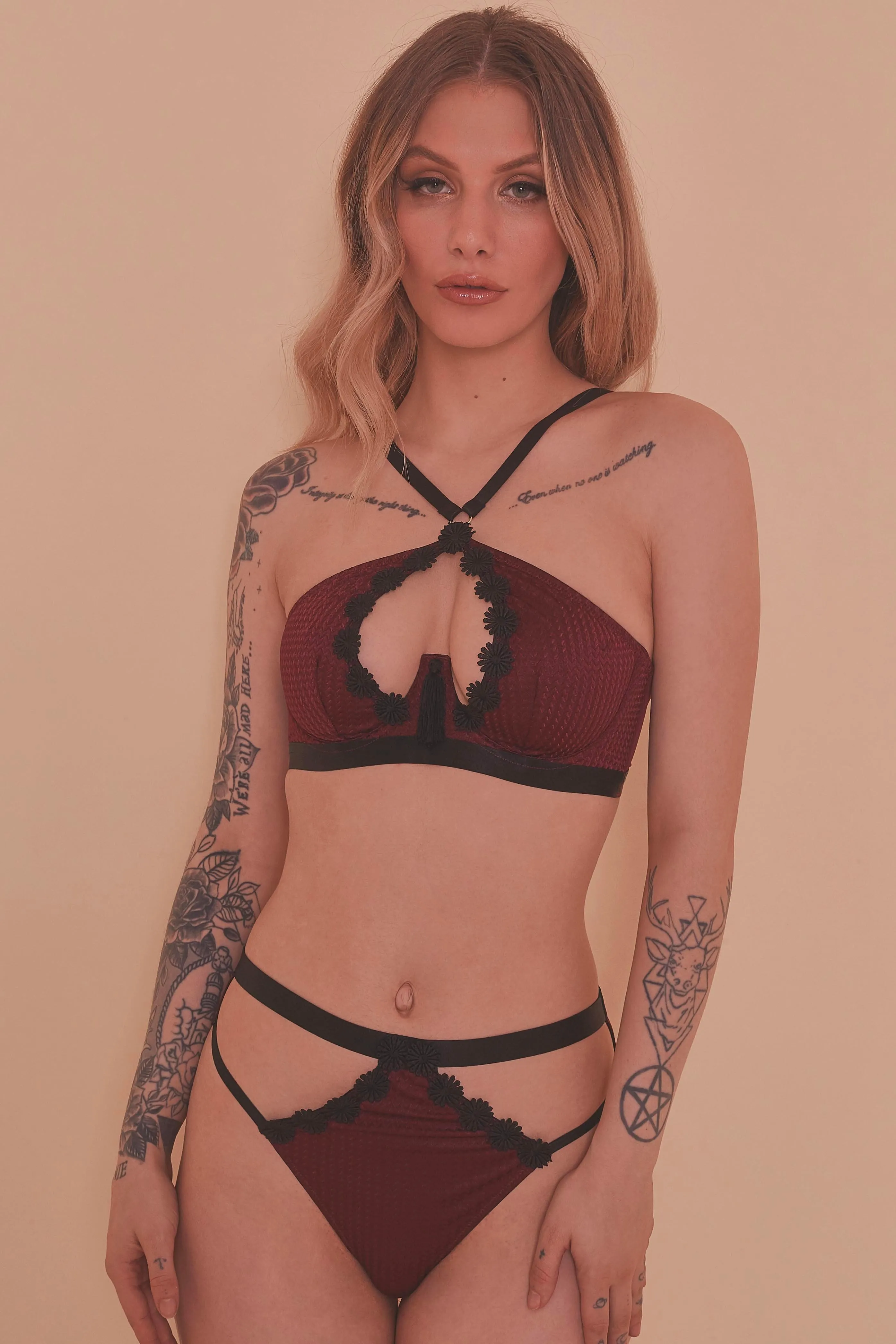 Regalia Hallie Wine & Black Lace Thong
