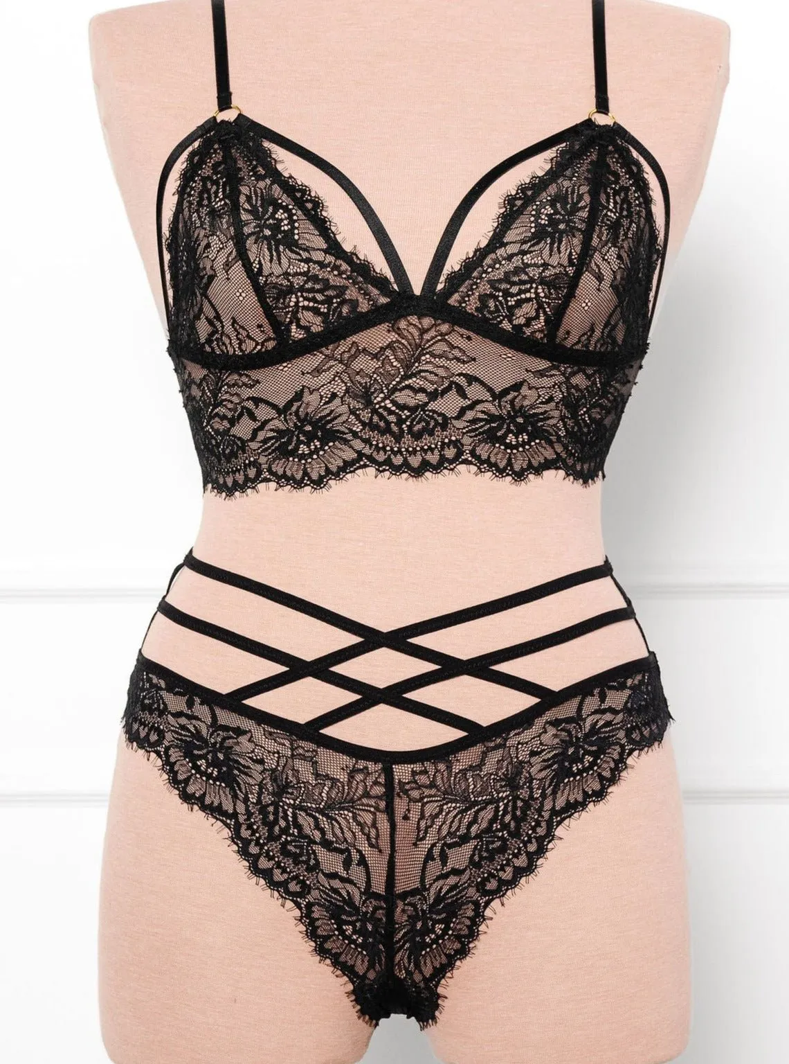 Strappy Crotchless Panty - Black