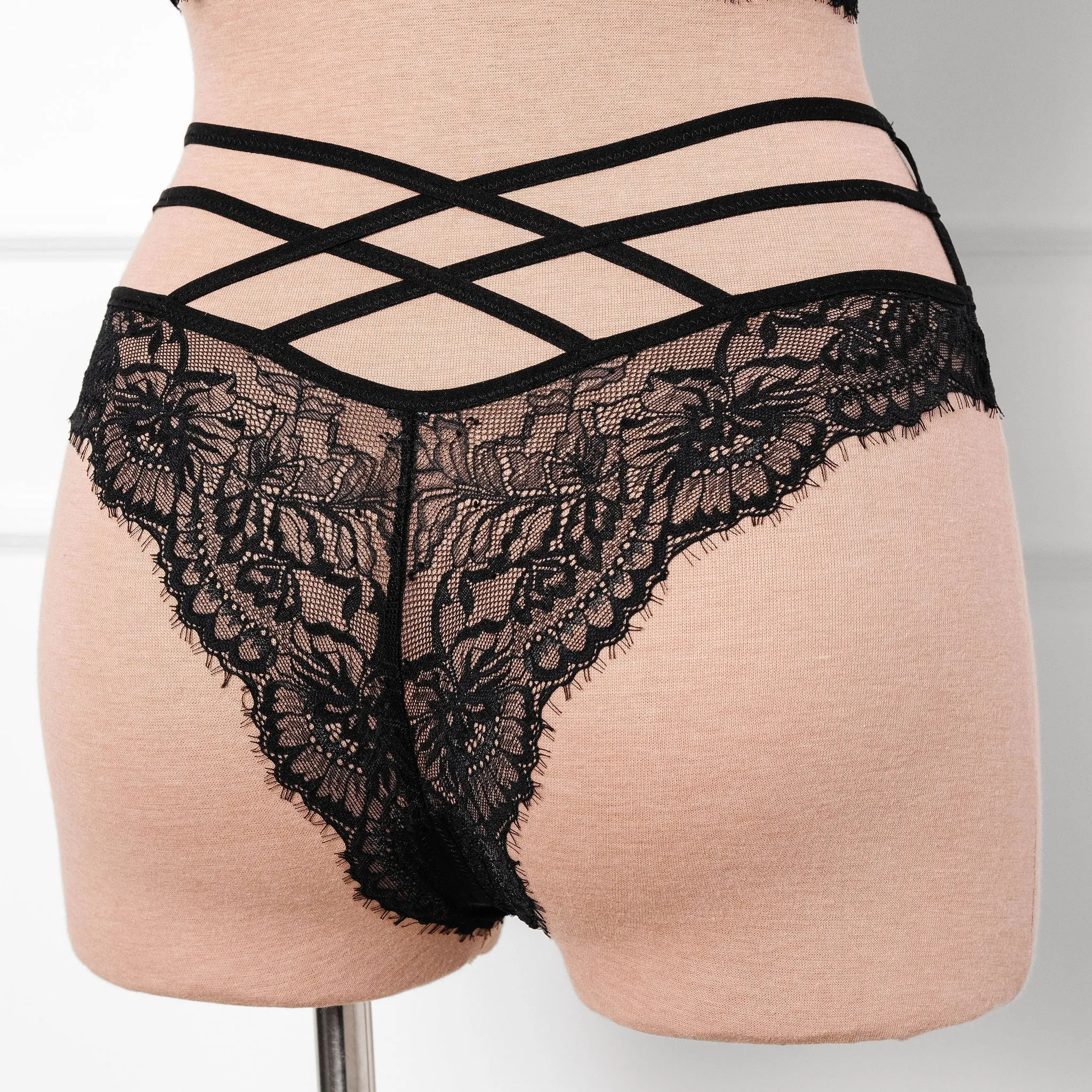 Strappy Crotchless Panty - Black