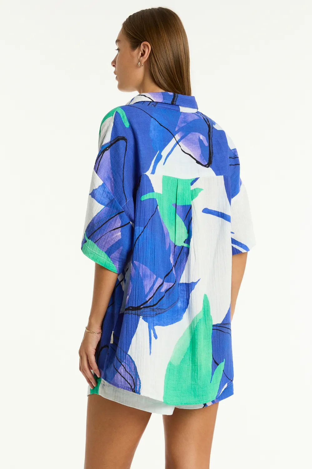 Sublime Aloha Cotton Beach Shirt in Cobalt