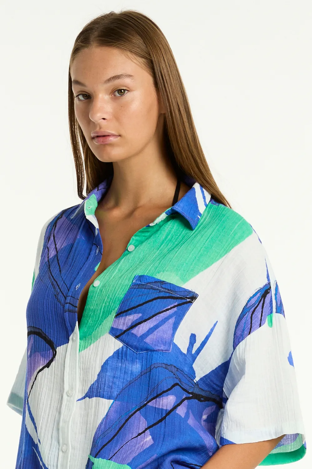 Sublime Aloha Cotton Beach Shirt in Cobalt