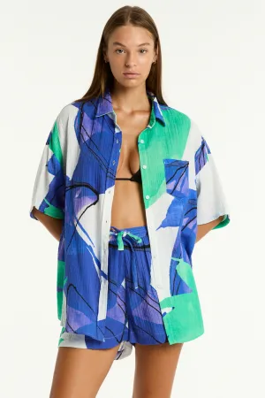 Sublime Aloha Cotton Beach Shirt in Cobalt